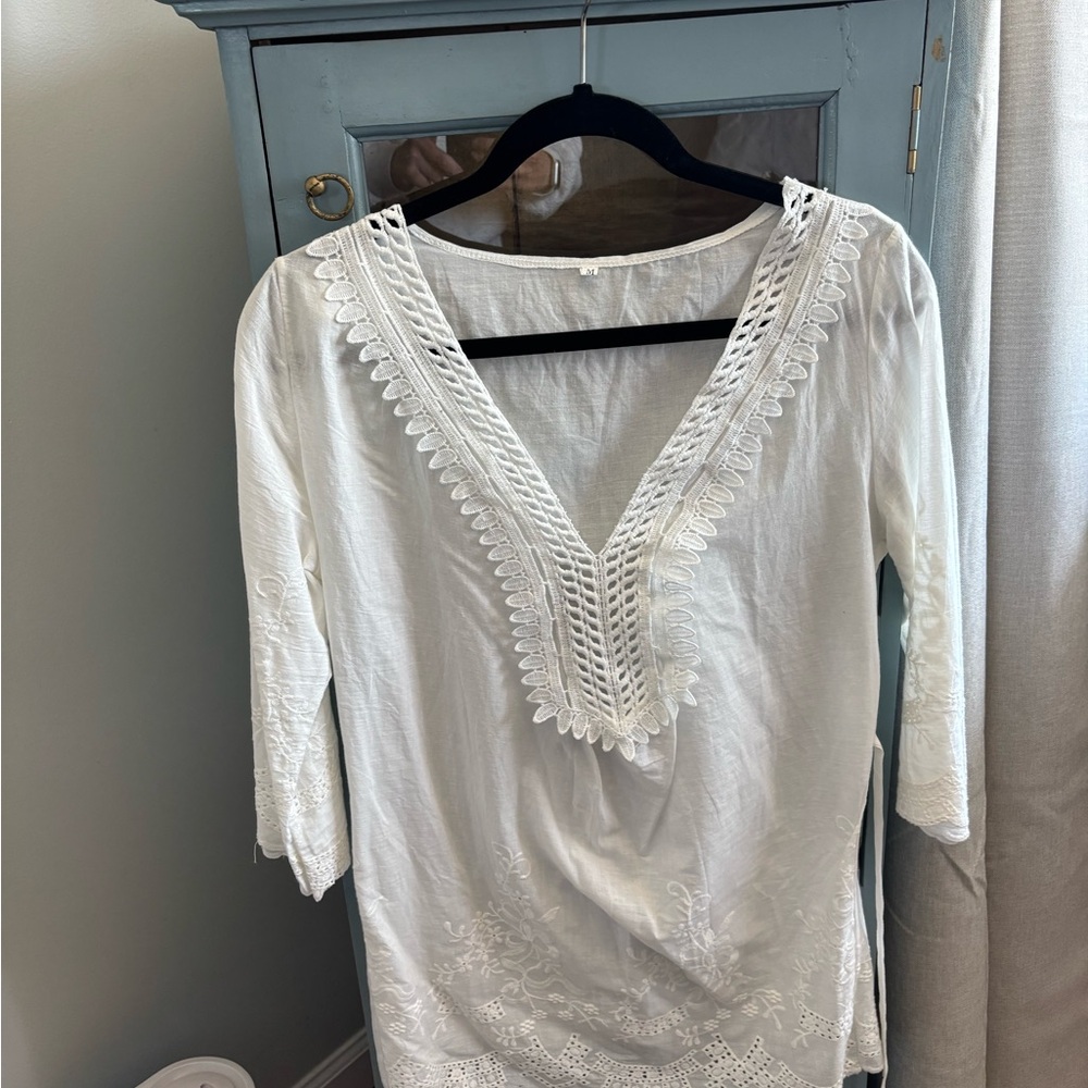White Boho Hippie 3/4 Sleeve Tunic